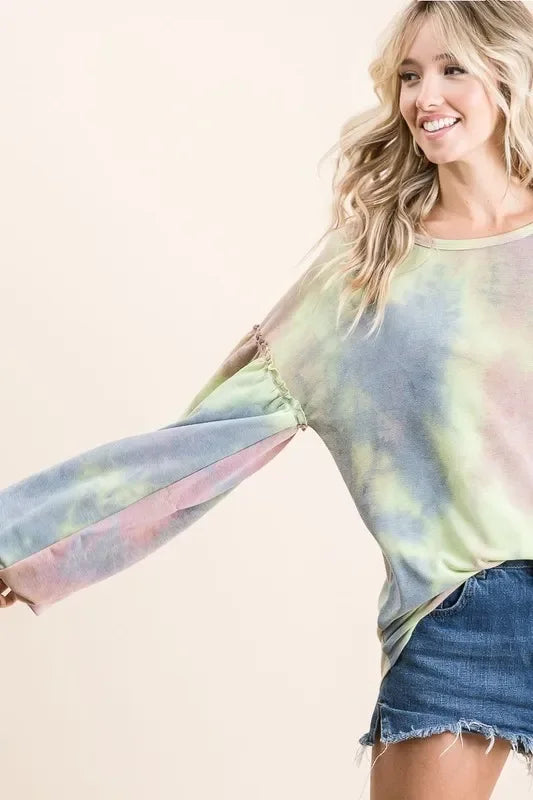 Tie Dye French Terry Sweatshirt With Bubble Sleeves - Southern Shores Clothing