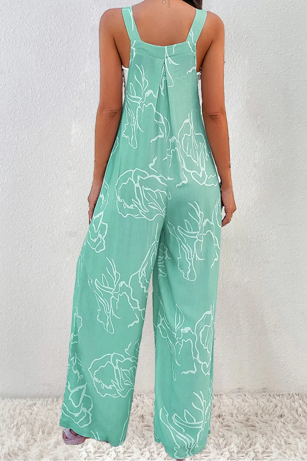 Printed Wide Strap Jumpsuit With Pockets - Southern Shores Clothing
