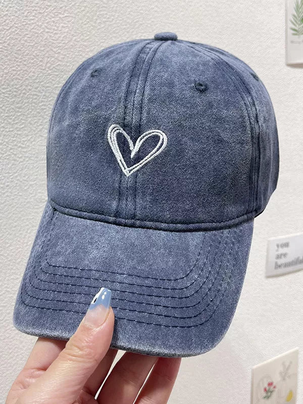 Washed Heart Embroidered Baseball Cap One Size