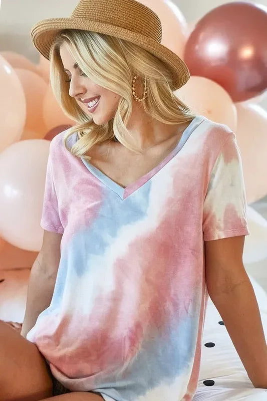 Tie Dye V Neck Top Relaxed Fit Cotton Shirt - Southern Shores Clothing