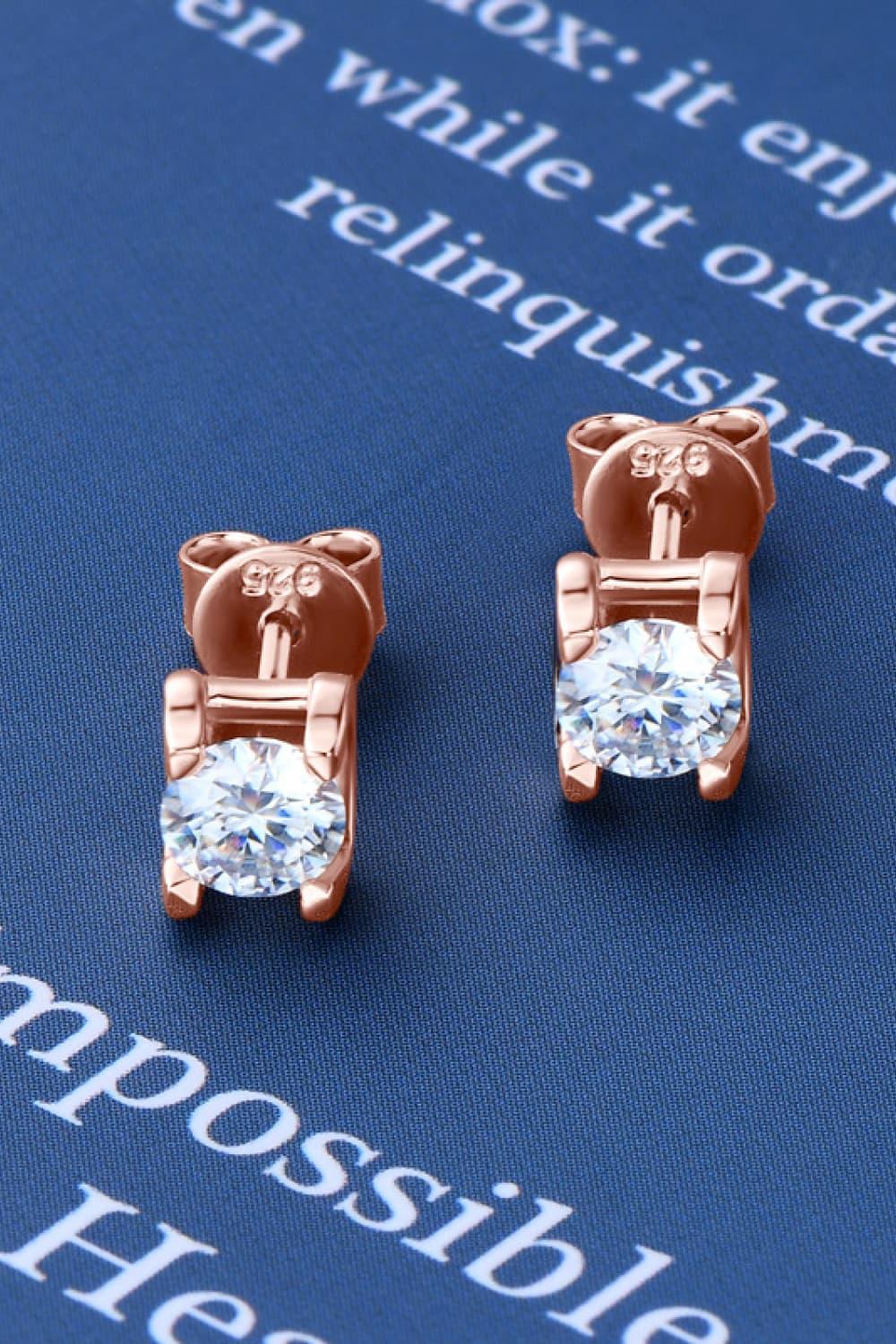 Moissanite Sterling Silver Stud Earrings Rose Gold Plating - Southern Shores Clothing