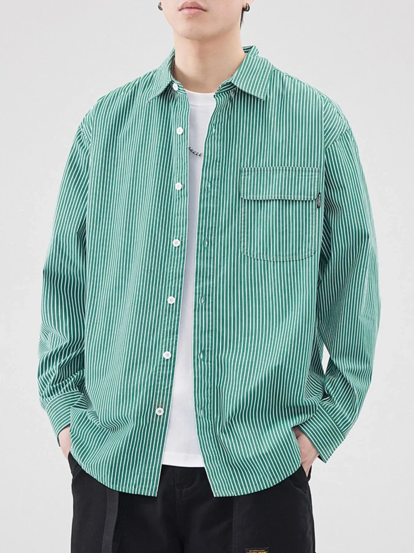 Plus Size Striped Button Up Shirt Oversized - Southern Shores Clothing