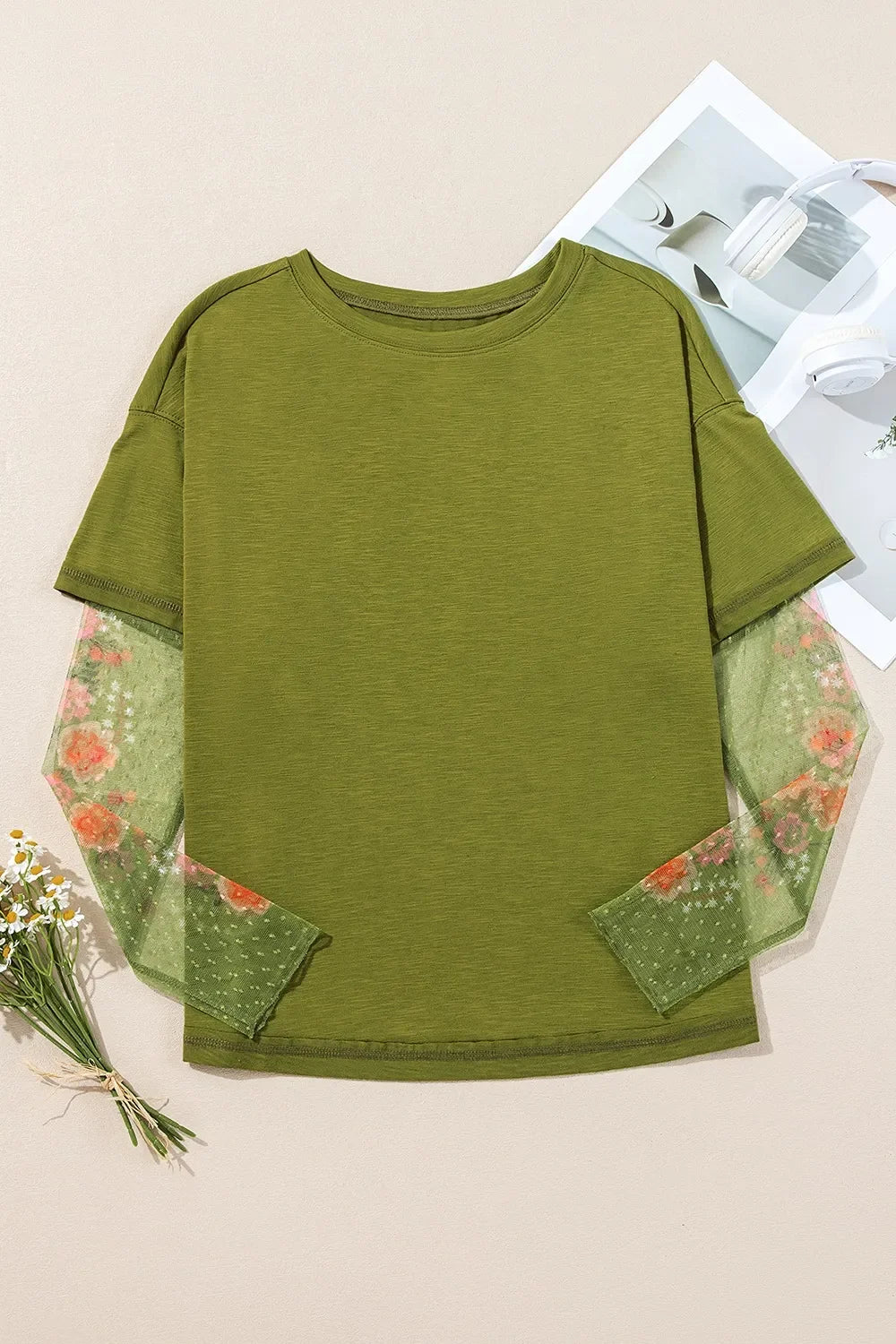 Round Neck Mesh Long Sleeve T-Shirt - Southern Shores Clothing