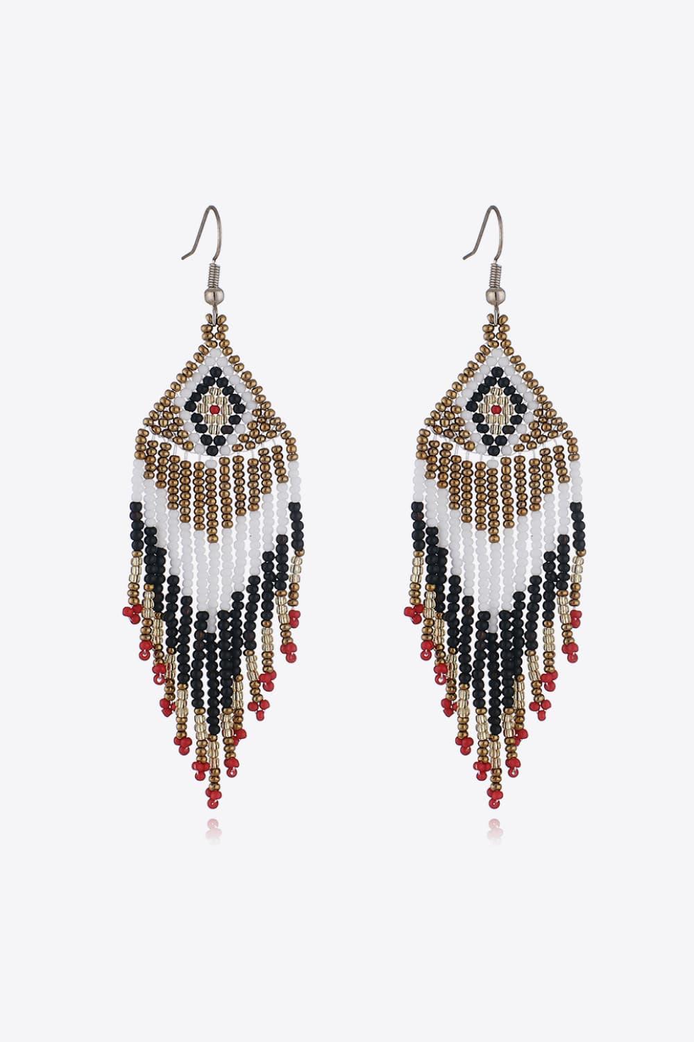 Beaded Dangle Earrings Diamond Fringe Boho Style Jewelry - Southern Shores Clothing