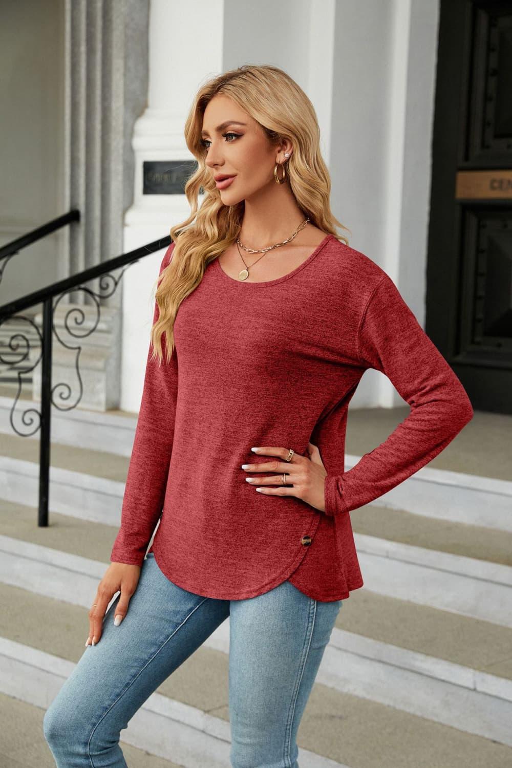 Solid Pattern Round Neck Long Sleeve Stretch Tee - Southern Shores Clothing