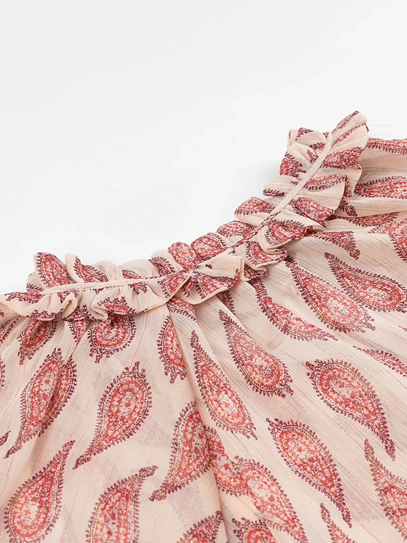 Paisley Print Frill Tie Neck Long Sleeve Blouse Elegant Style - Southern Shores Clothing