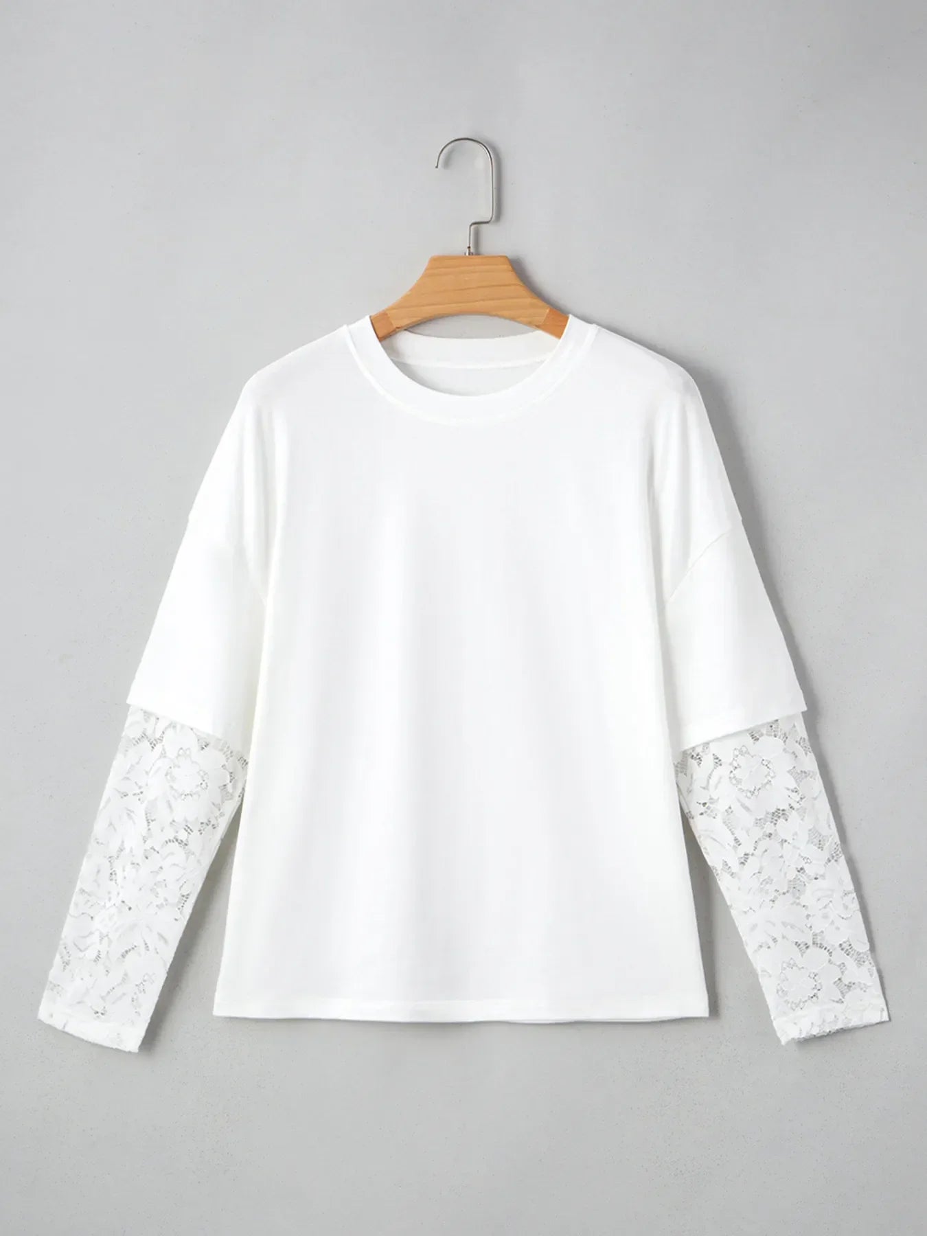 Lace Insert Long Sleeve Drop Shoulder Tee With Stretch - Southern Shores Clothing