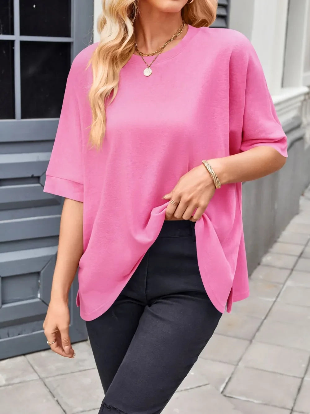 Round Neck Half Sleeve Rayon Blend T Shirt Casual Top - Southern Shores Clothing