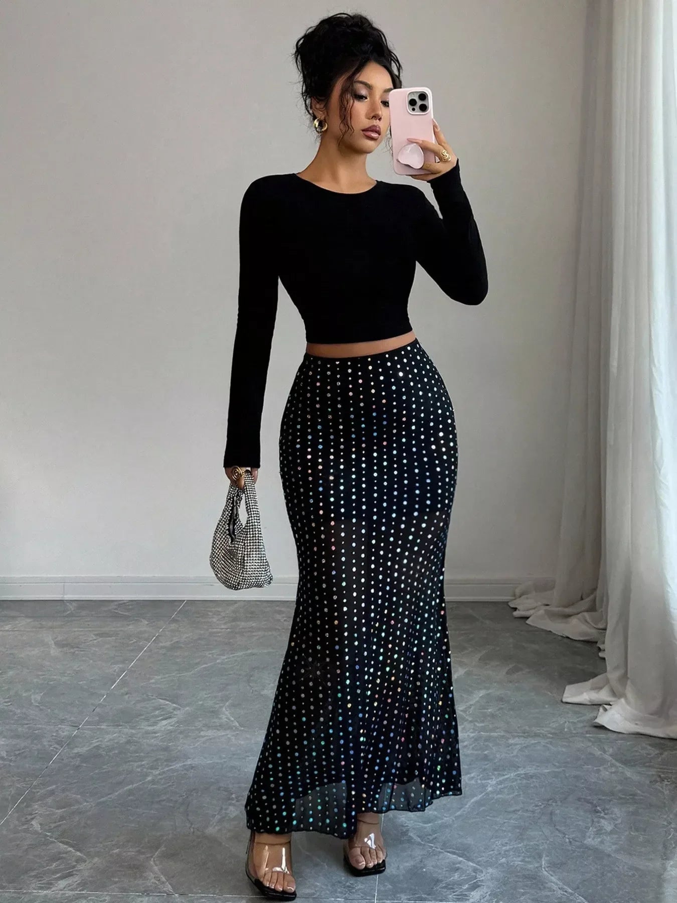 Flowing Polka Dot Maxi Skirt Polyester Blend - Southern Shores Clothing