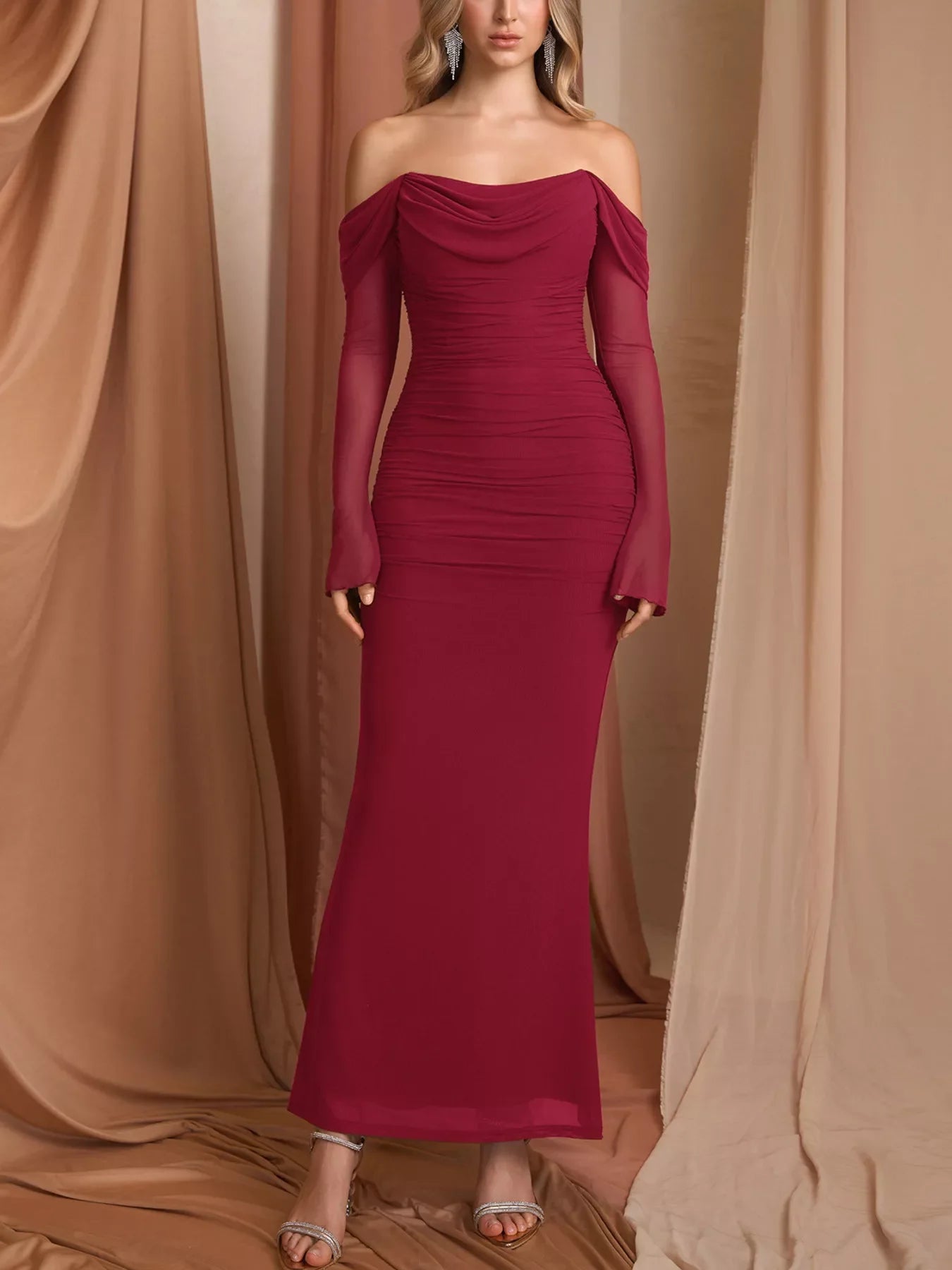 Off-Shoulder Ruched Mermaid Maxi Dress Formal - Southern Shores Clothing