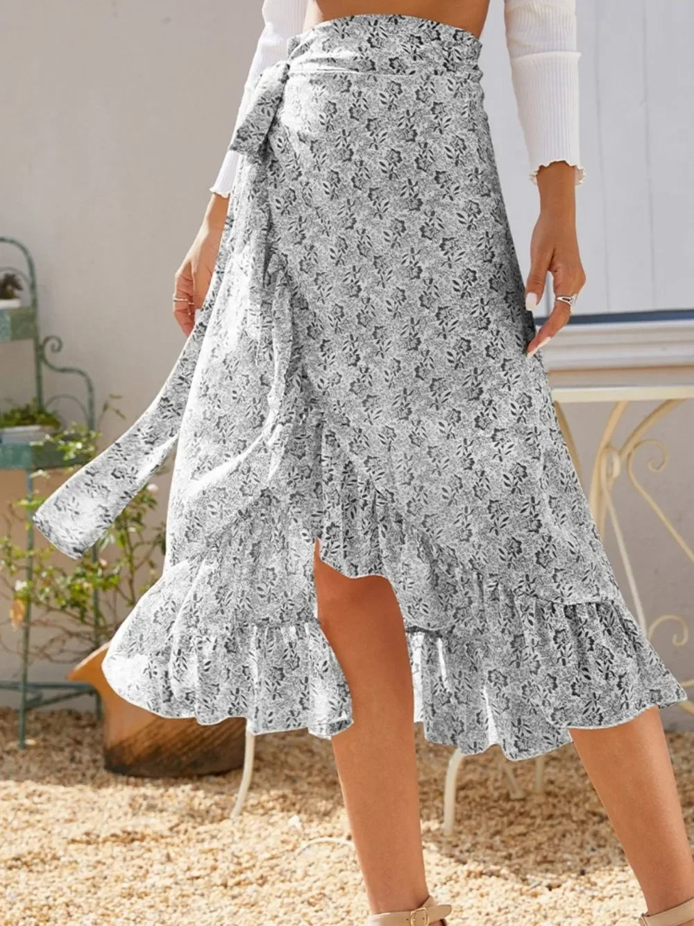 Printed Ruffled Midi Skirt With Flowing Silhouette - Southern Shores Clothing
