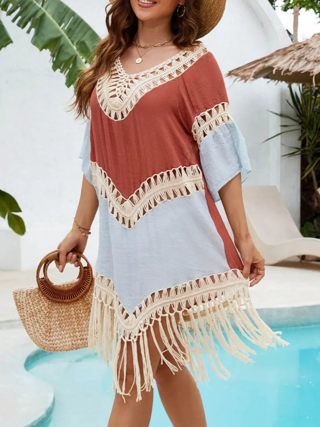 Tassel V-Neck Backless Cover-Up One Size - Southern Shores Clothing
