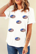 Sequined Flag Round Neck Short Sleeve Tee - Southern Shores Clothing