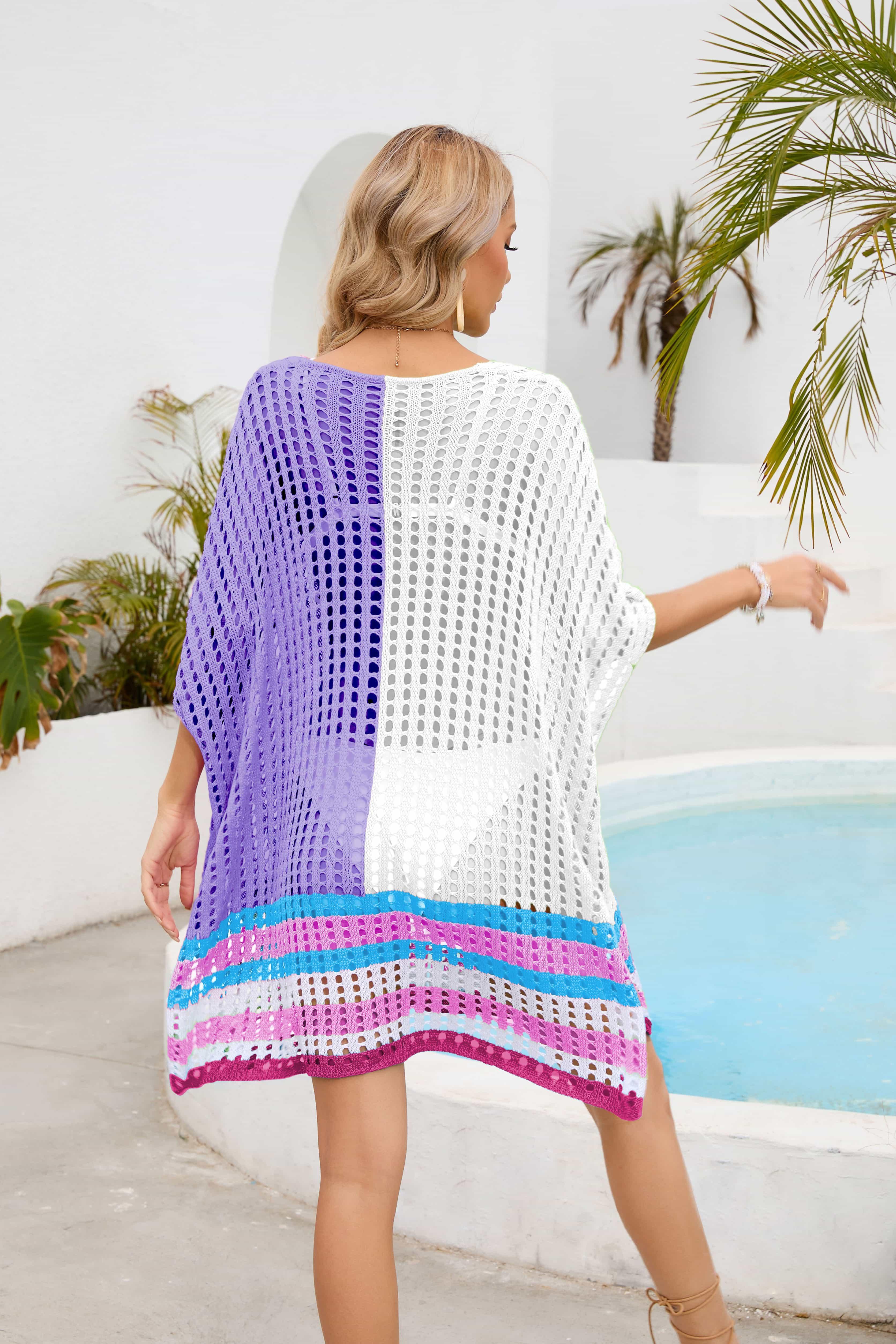 One Size Contrast Openwork Scoop Neck Swim Cover Up - Southern Shores Clothing
