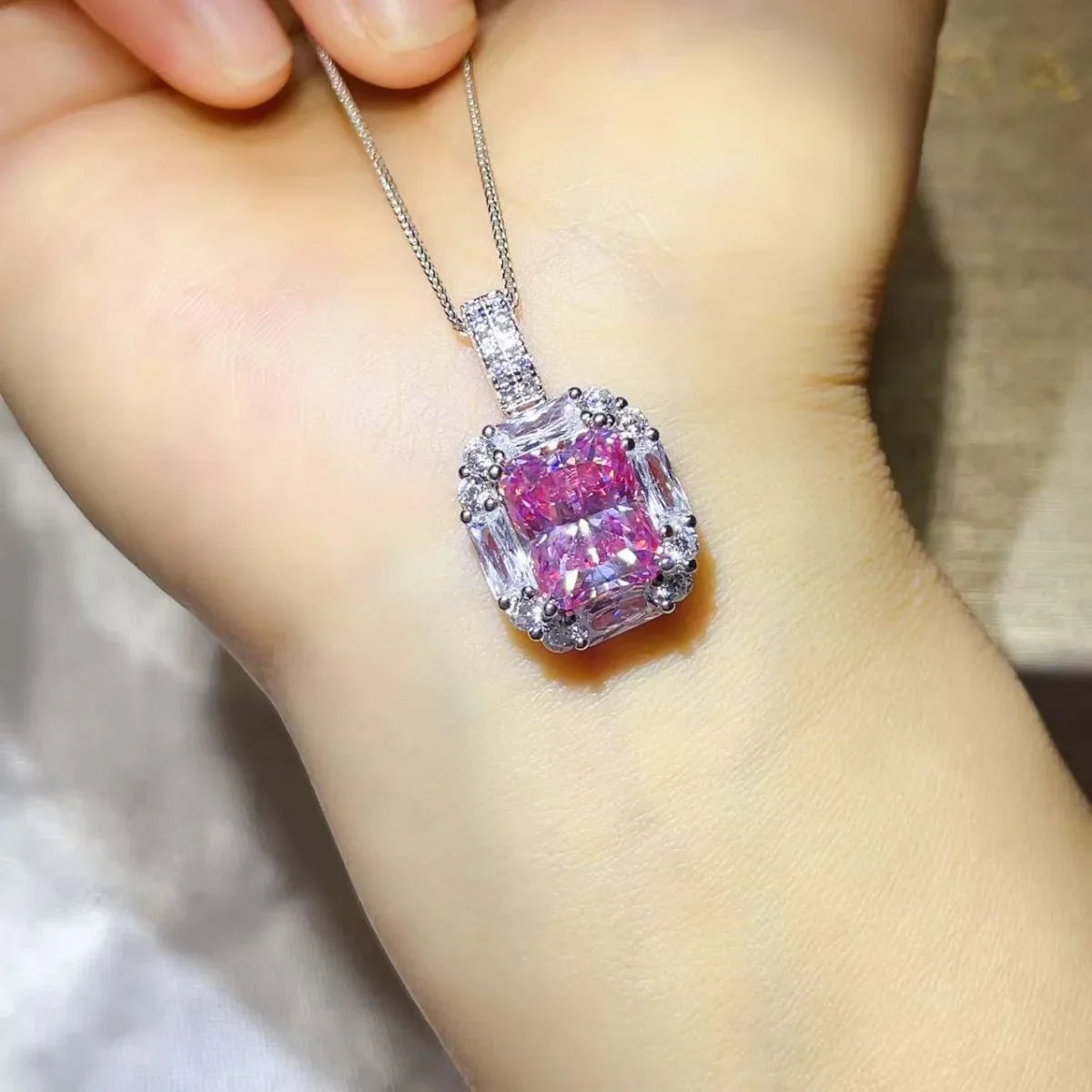 Moissanite Pendant Necklace In Sterling Silver With Halo - Southern Shores Clothing