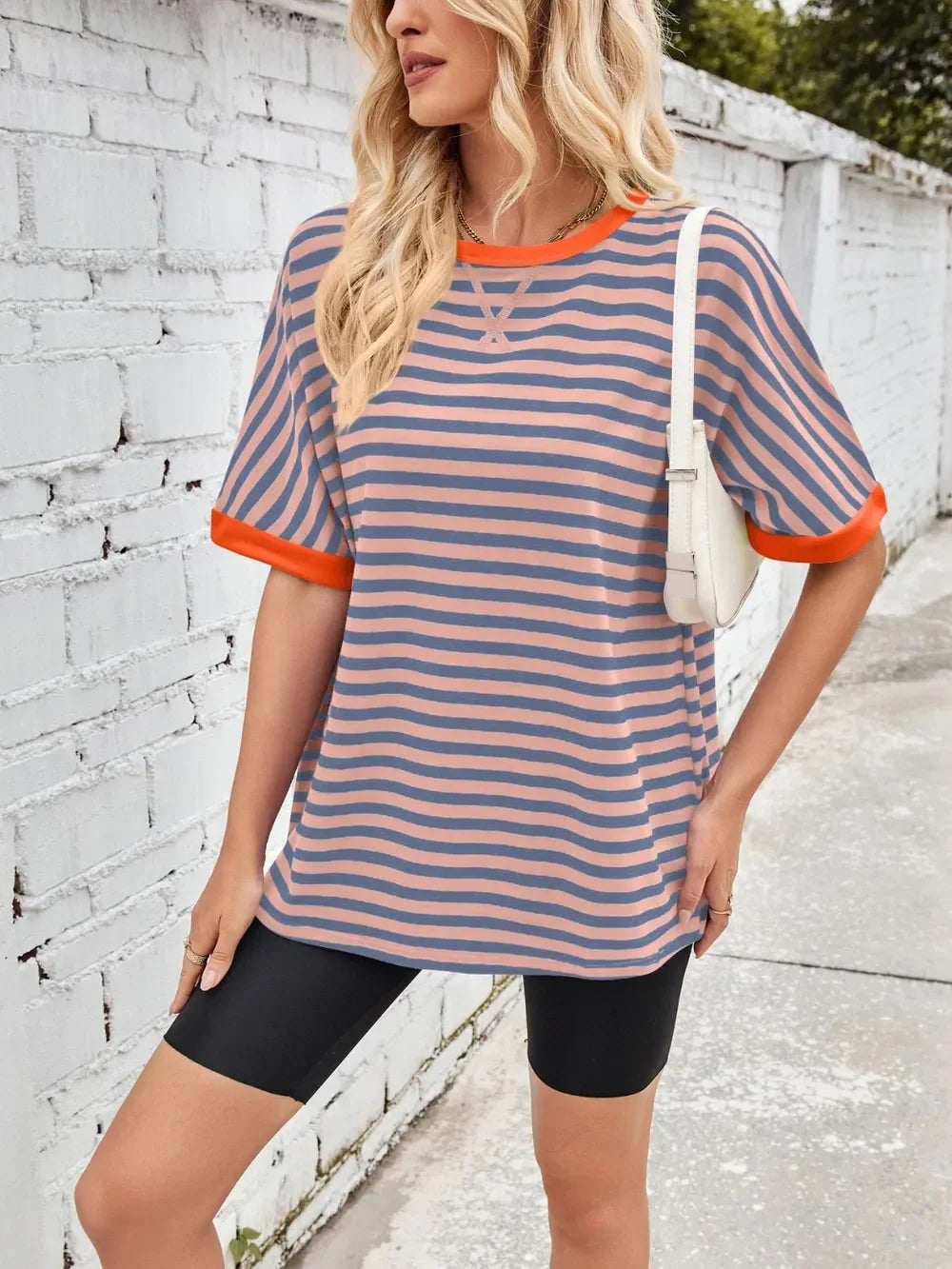 Lovelet Striped Round Neck Half Sleeve T-Shirt - Southern Shores Clothing