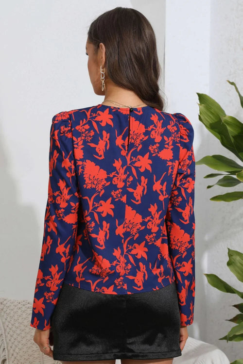 Floral Long Puff Sleeve Blouse With Ruched Neckline Casual - Southern Shores Clothing