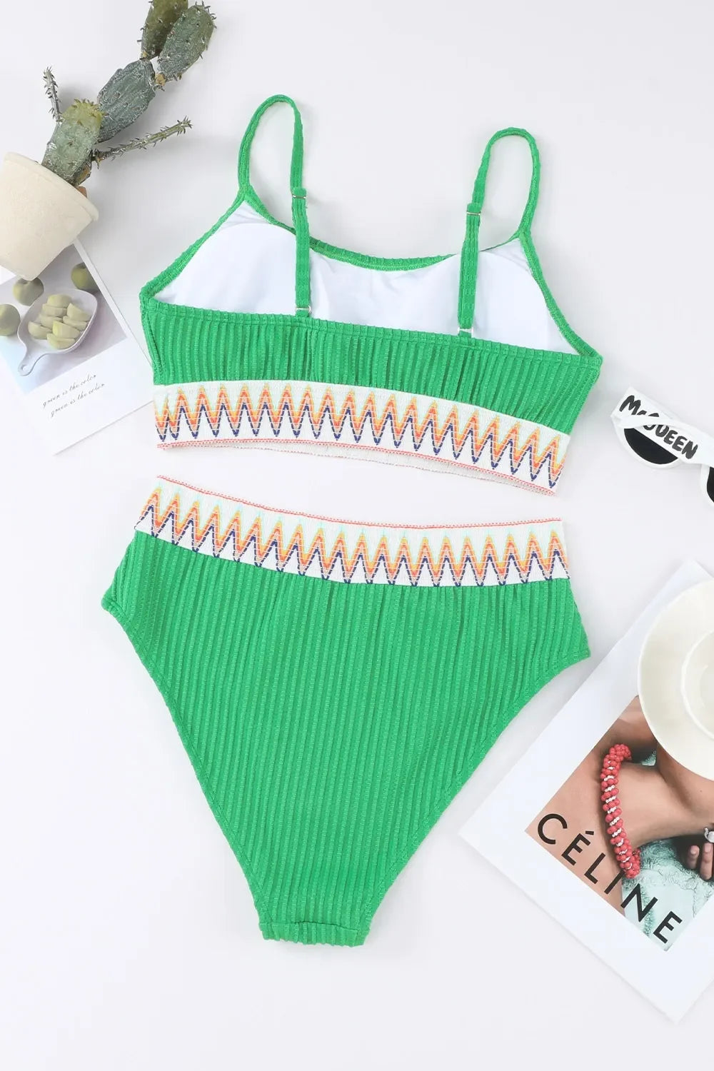 Textured Contrast Banding High Waist Bikini Set Two Piece - Southern Shores Clothing