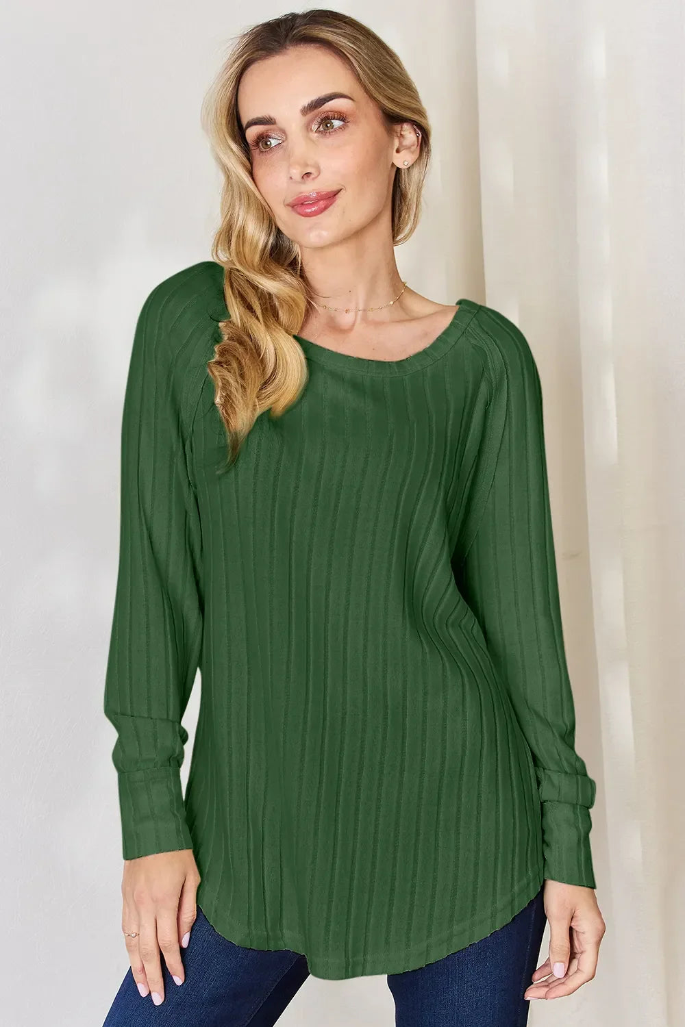 Ribbed Round Neck Slit T Shirt With Stretch - Southern Shores Clothing