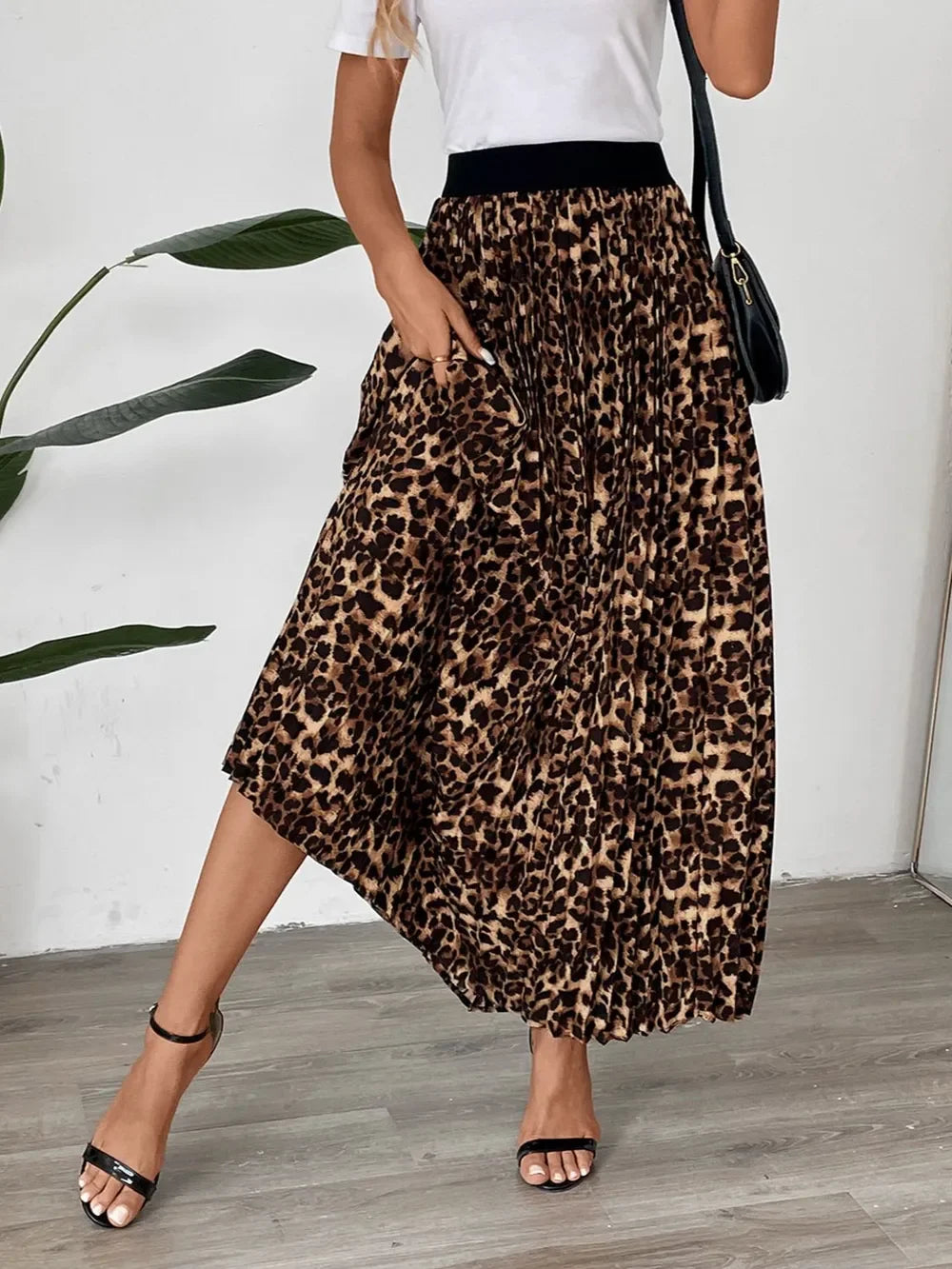 Flowing Leopard Print Pleated Maxi Skirt - Southern Shores Clothing