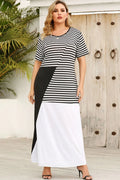 Plus Size Striped Block Maxi Dress Round Neck - Southern Shores Clothing