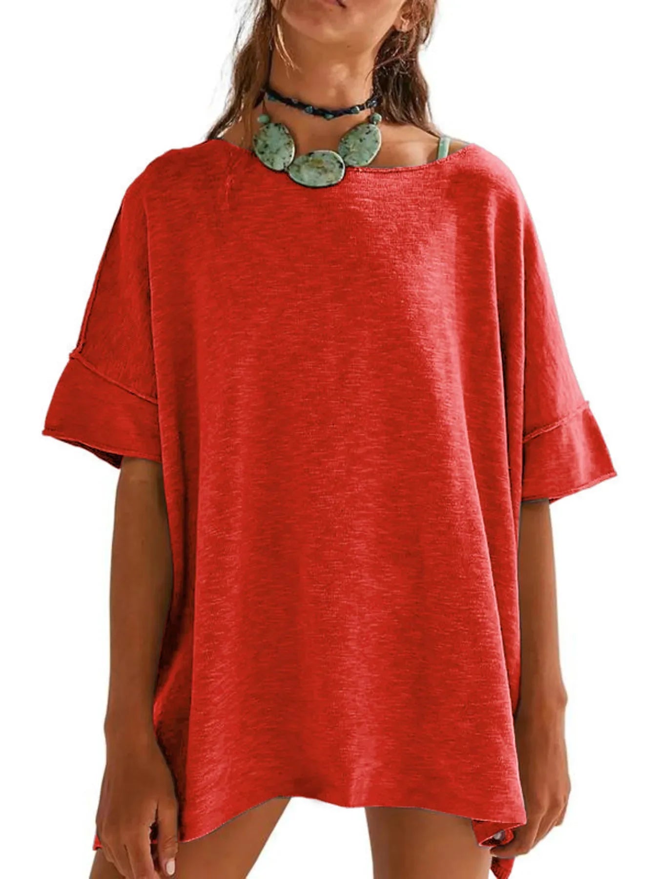 Oversized Round Neck Drop Shoulder Stretchy T Shirt - Southern Shores Clothing