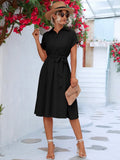 Buttoned Tie Waist Short Sleeve Dress - Southern Shores Clothing