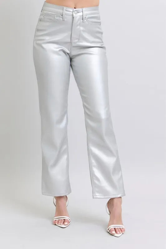 Southern Shores Plus Size High Waist Silver Faux Leather Pants