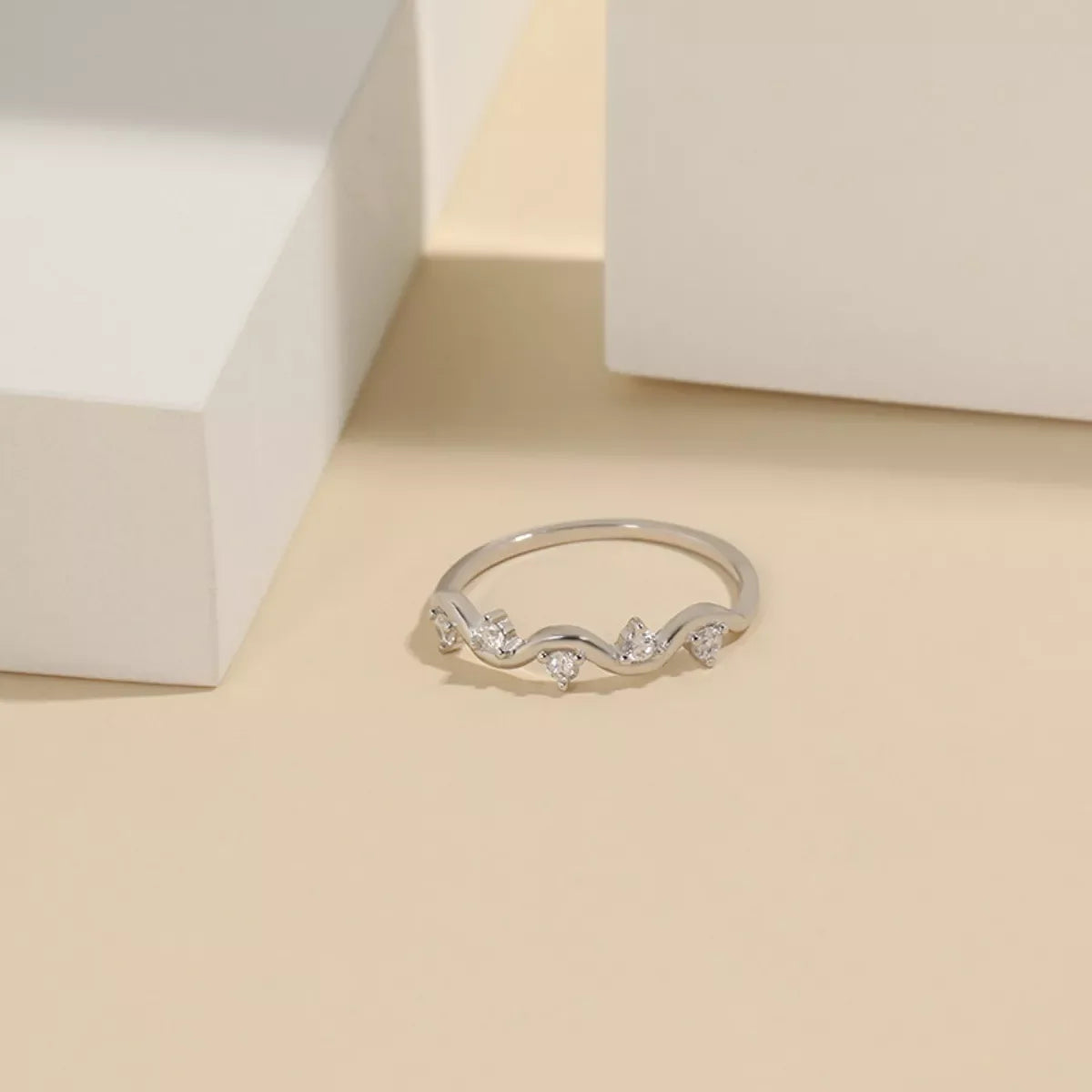Zircon Wave Ring With Plated Accents In Sterling Silver - Southern Shores Clothing