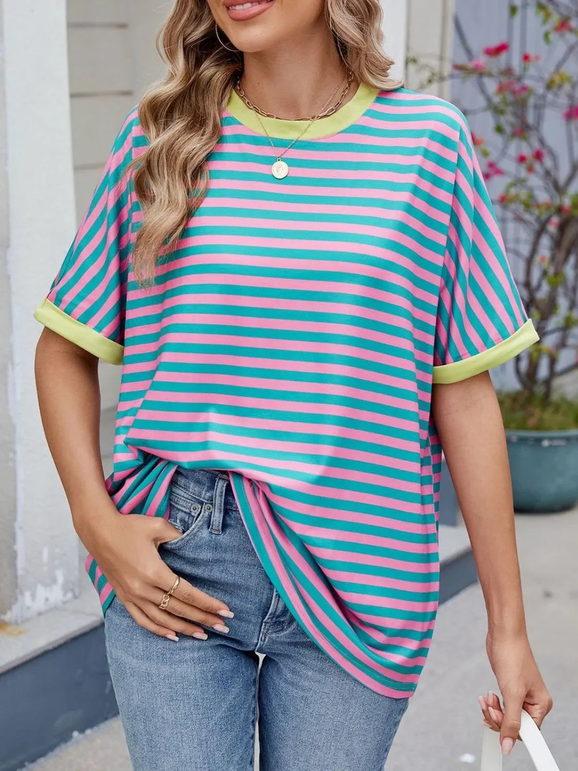 Striped Round Neck Half Sleeve T-Shirt - Southern Shores Clothing