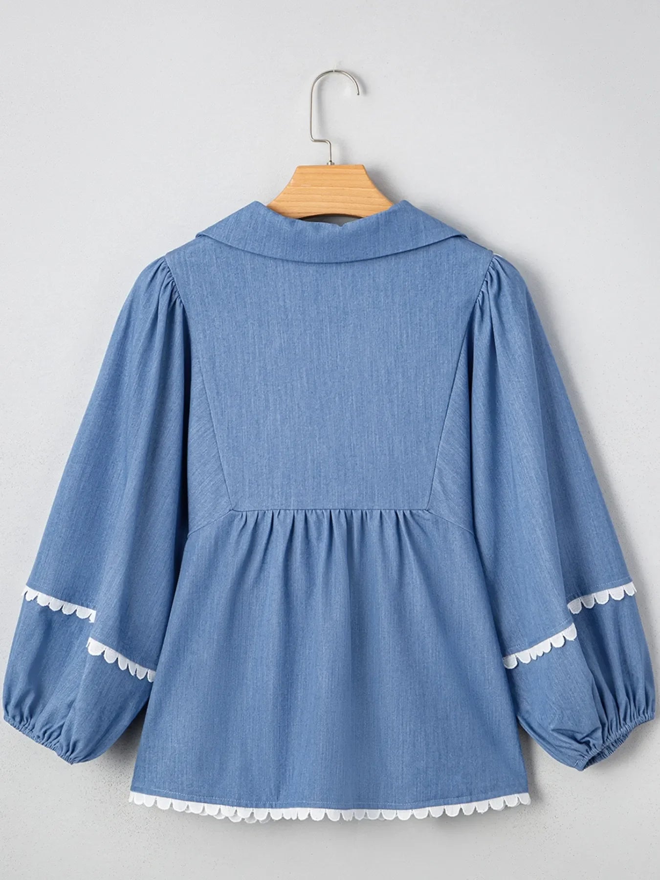 Collared Neck Balloon Sleeve Blouse With Contrast Trim - Southern Shores Clothing