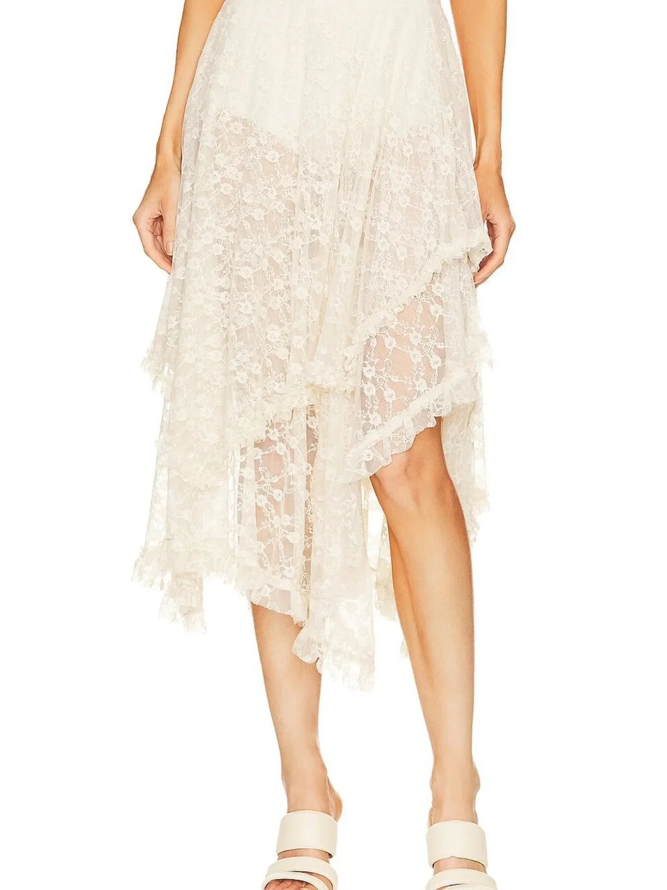 Asymmetrical Lace Midi Skirt Partially Lined - Southern Shores Clothing