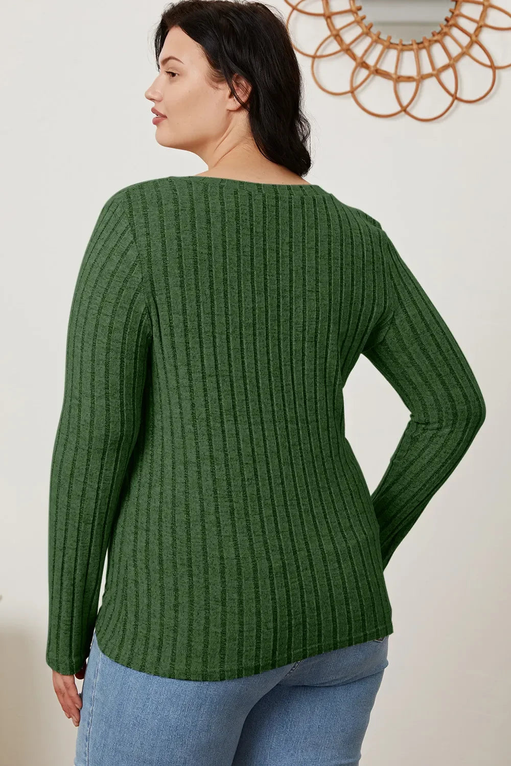 Classic Ribbed V-Neck Long Sleeve Knit Tee Top - Southern Shores Clothing