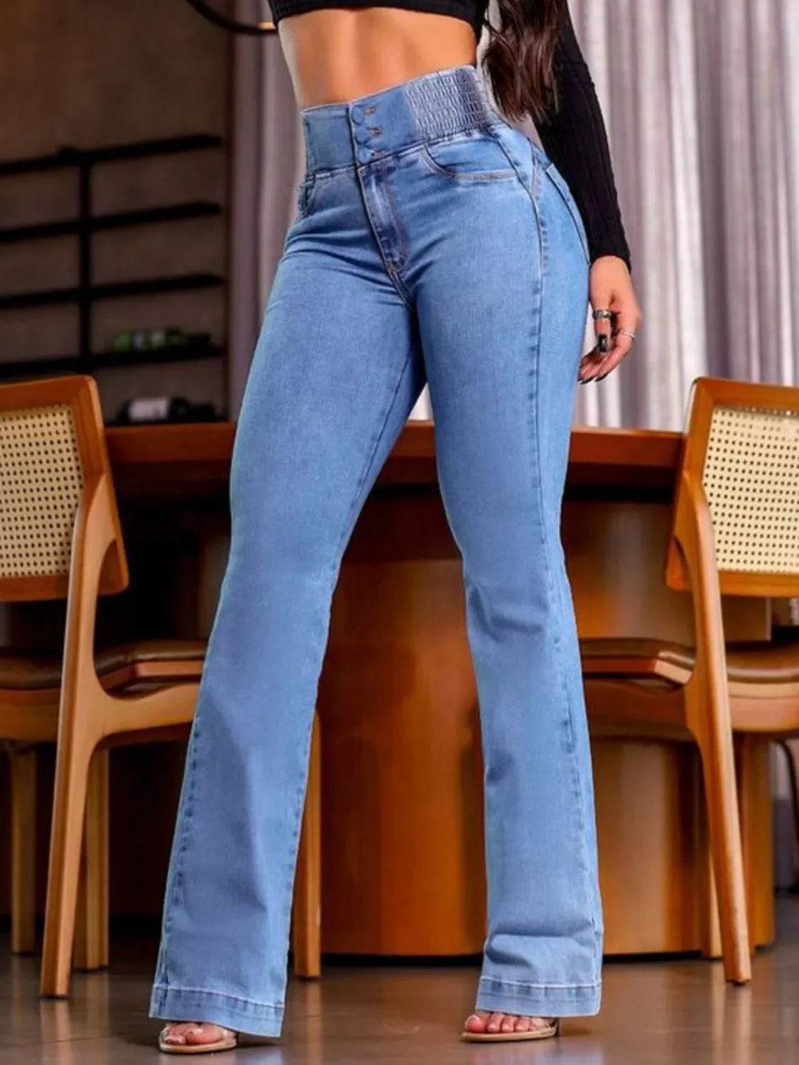 High Rise Bootcut Jeans With Stretch Denim Casual - Southern Shores Clothing