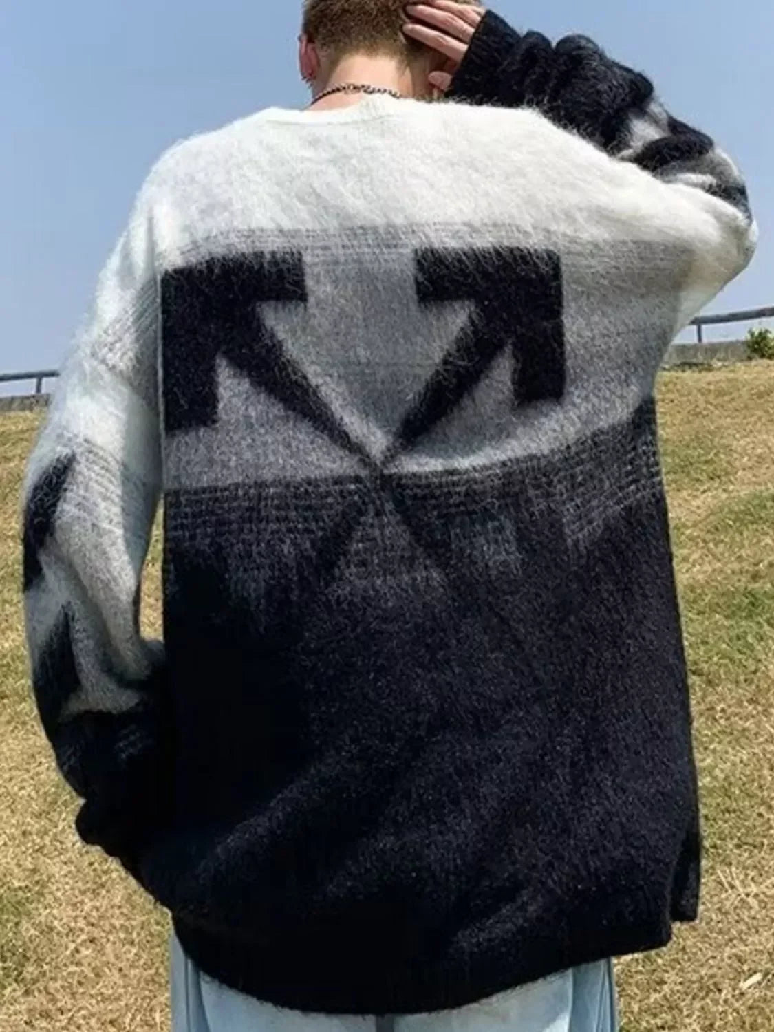 Casual Oversized Gradient Fuzzy Knit Pullover - Southern Shores Clothing