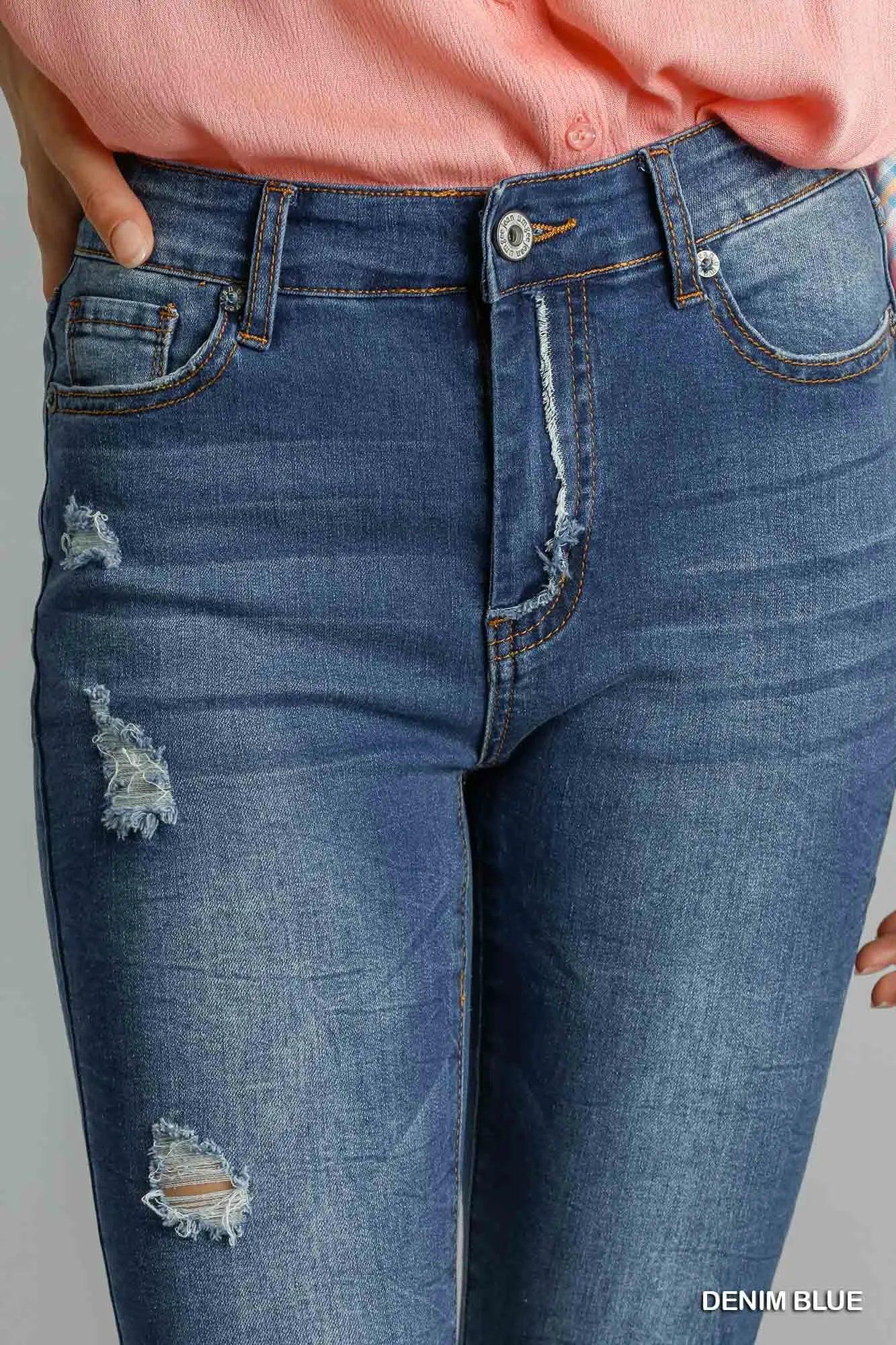 Distressed Denim High Waisted Skinny Jeans With Pockets - Southern Shores Clothing