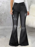 Distressed Raw Hem Flare Jeans Plus Size Denim - Southern Shores Clothing