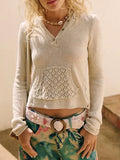 Crochet Detail Hooded Knit Top With Front Pocket Relaxed Fit - Southern Shores Clothing