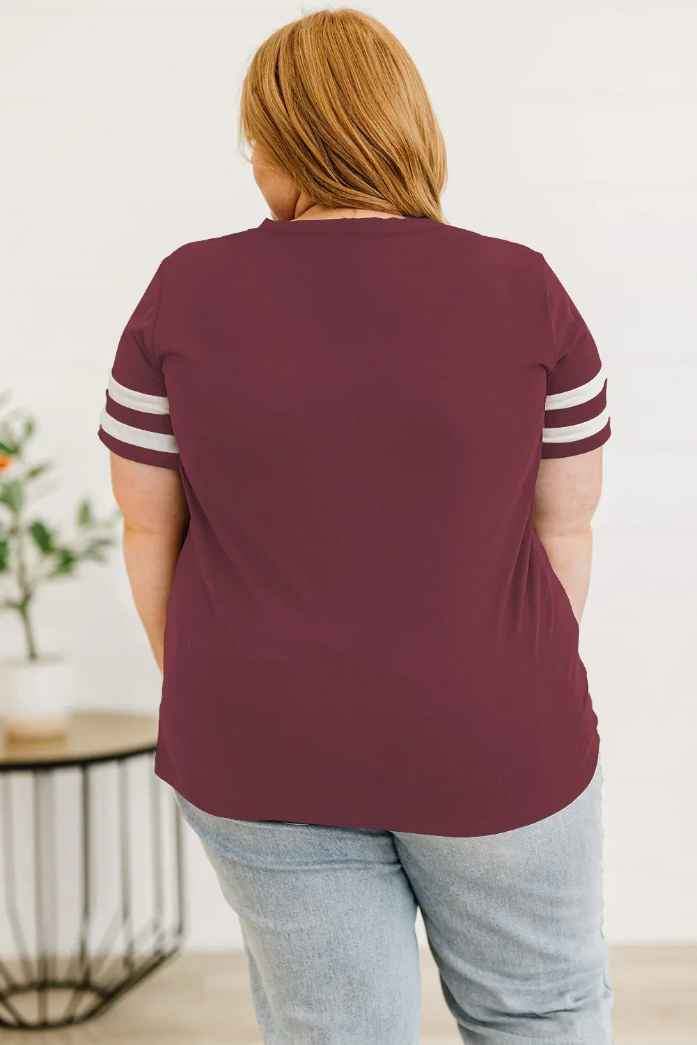 Plus Size Striped V-Neck Short Sleeve T-Shirt - Southern Shores Clothing