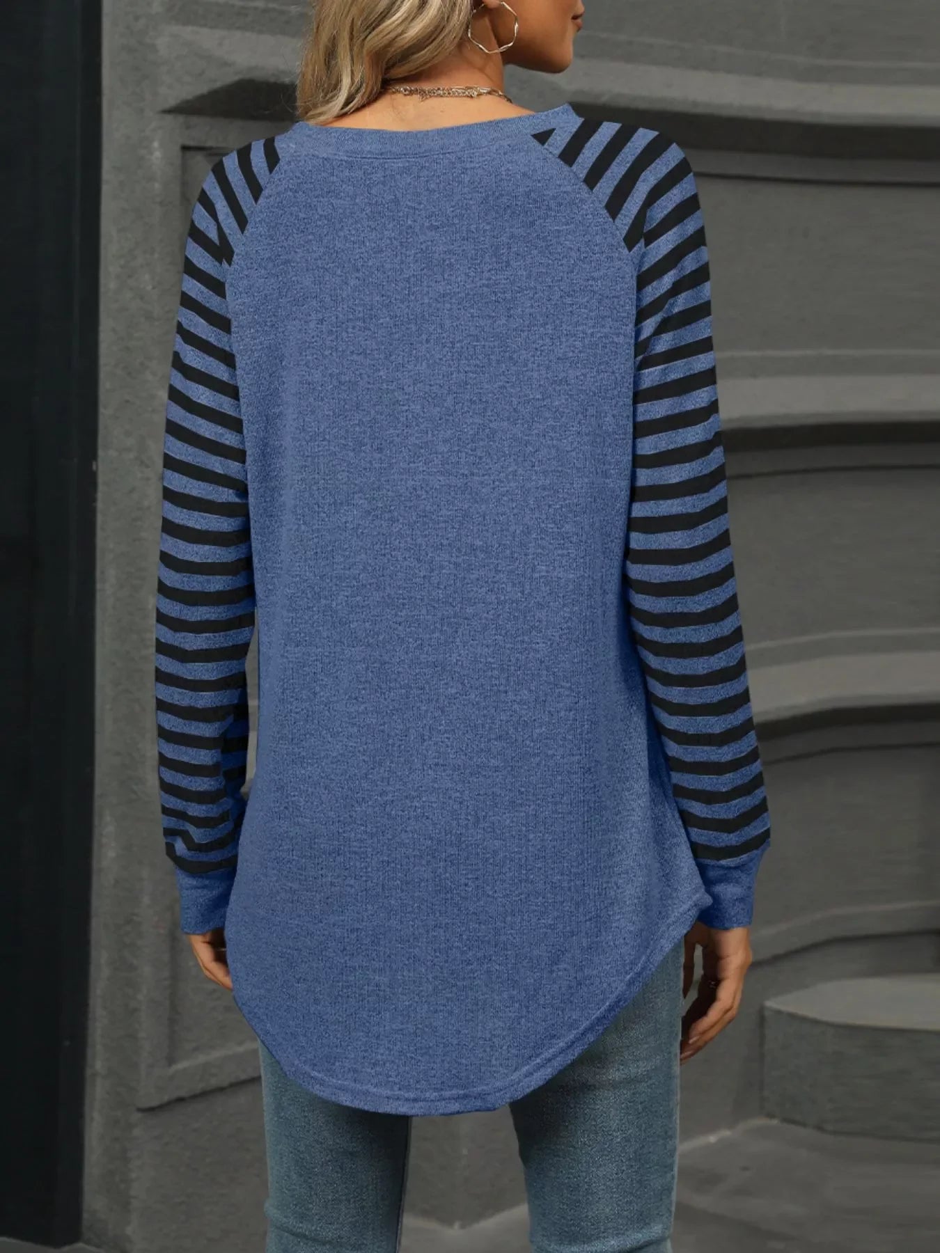 Striped Raglan Sleeve Round Neck T Shirt - Southern Shores Clothing