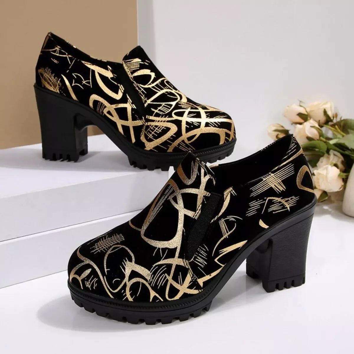Round Toe Block Heel Pumps For Dressy Occasions