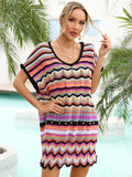 Stripe Scalloped V-Neck Beach Cover-Up Dress