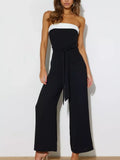 Contrast Tube Wide Leg Jumpsuit With Tie Zipper - Southern Shores Clothing