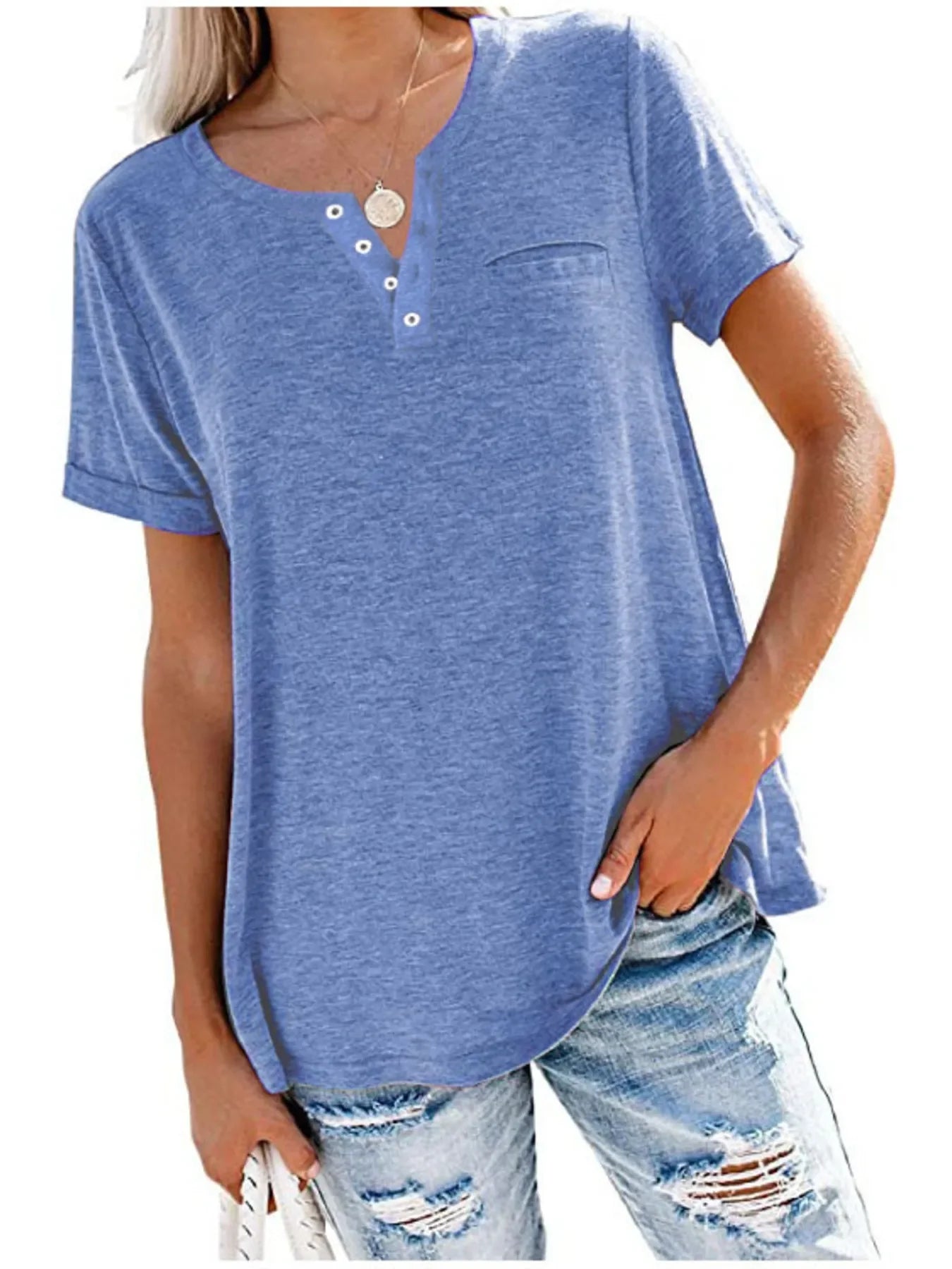 Notched Short Sleeve Plus Size T Shirt Casual Wear - Southern Shores Clothing