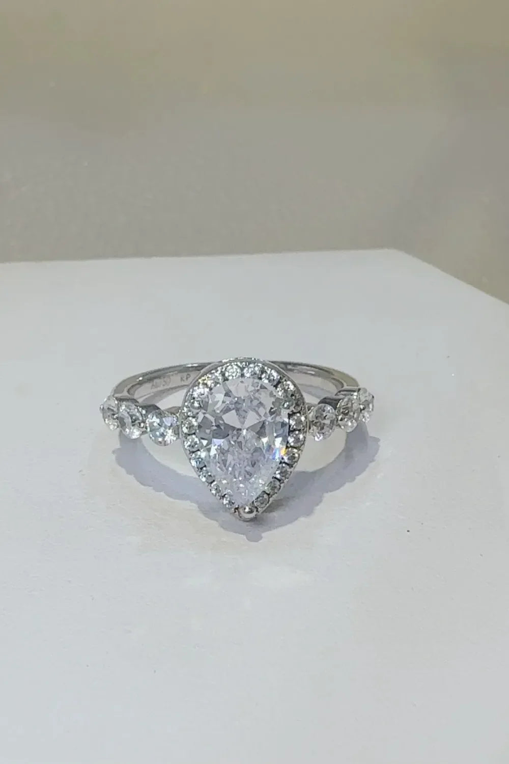 2 Carat Pear-Cut Moissanite Sterling Silver Ring With Halo - Southern Shores Clothing
