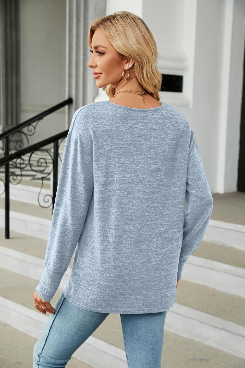 Casual V-Neck Long Sleeve Solid T-Shirt With Relaxed Fit - Southern Shores Clothing