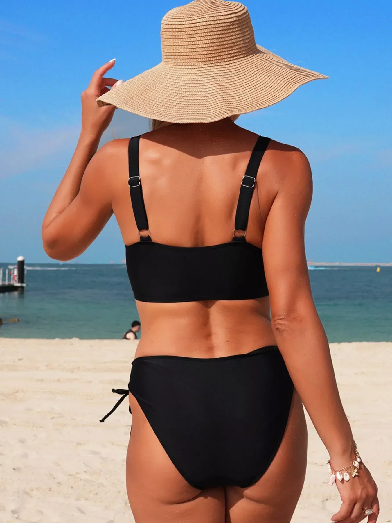 Palm Tree Cutout Lace Up Two Piece Swim Set Removable Padding - Southern Shores Clothing