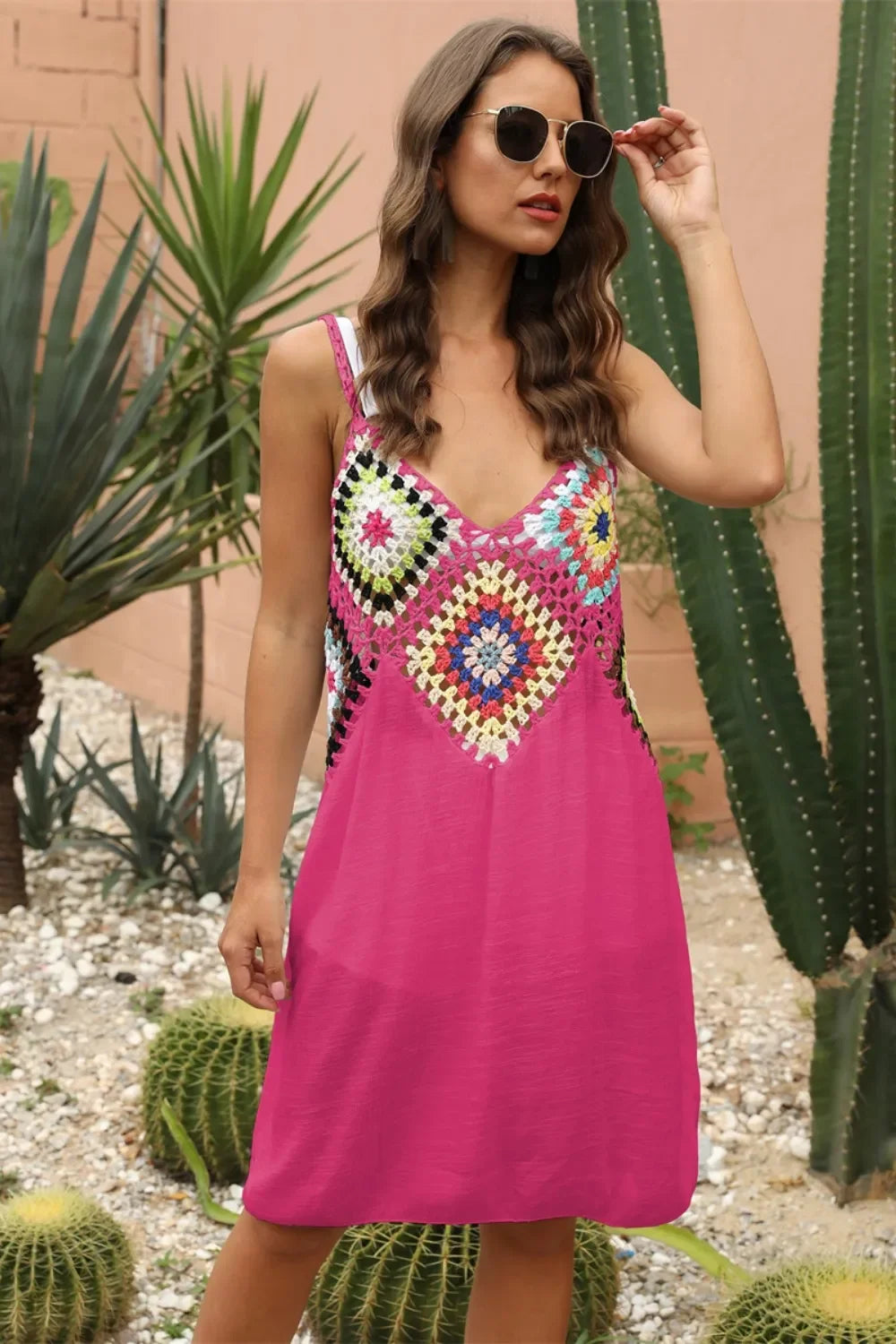 Geometric V-Neck Spaghetti Strap Cover Up One Size - Southern Shores Clothing