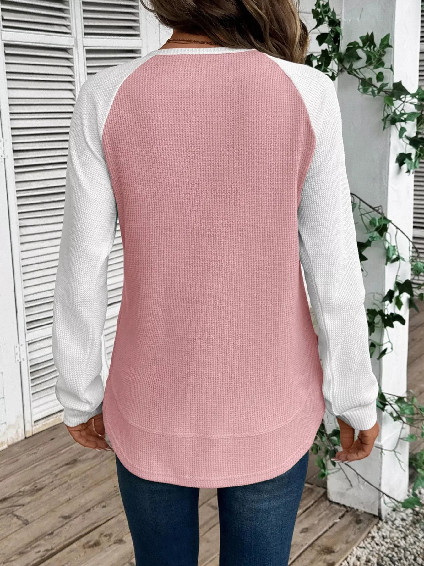Contrast Raglan Sleeves Waffle Knit T Shirt - Southern Shores Clothing