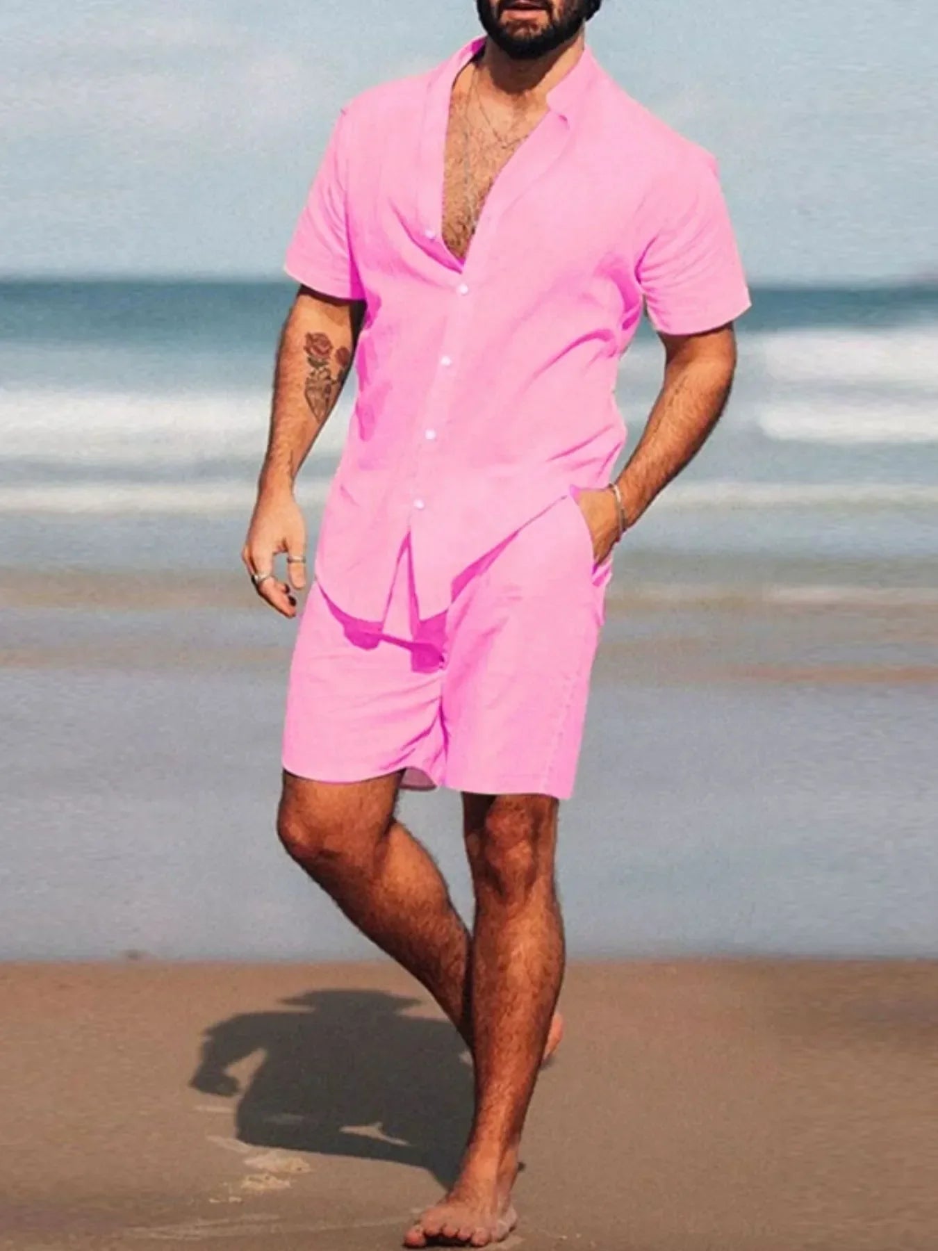 Men's Full Size Short Sleeve Shirt and Shorts Set Plus Size - Southern Shores Clothing